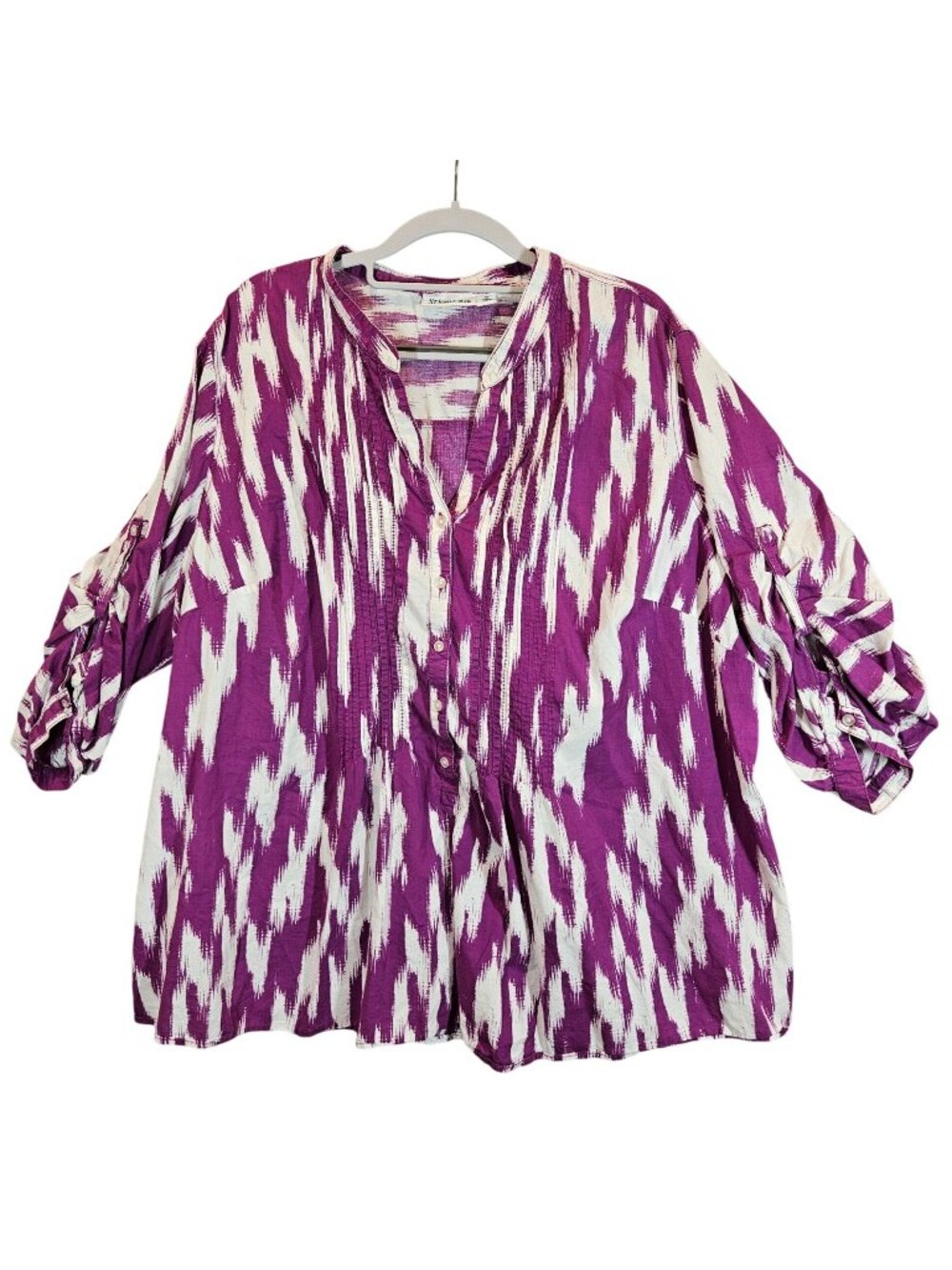 St. John's Bay Purple Women's 3x Cotton Tunic Blouse Tab 3/4 Sleeves breathable